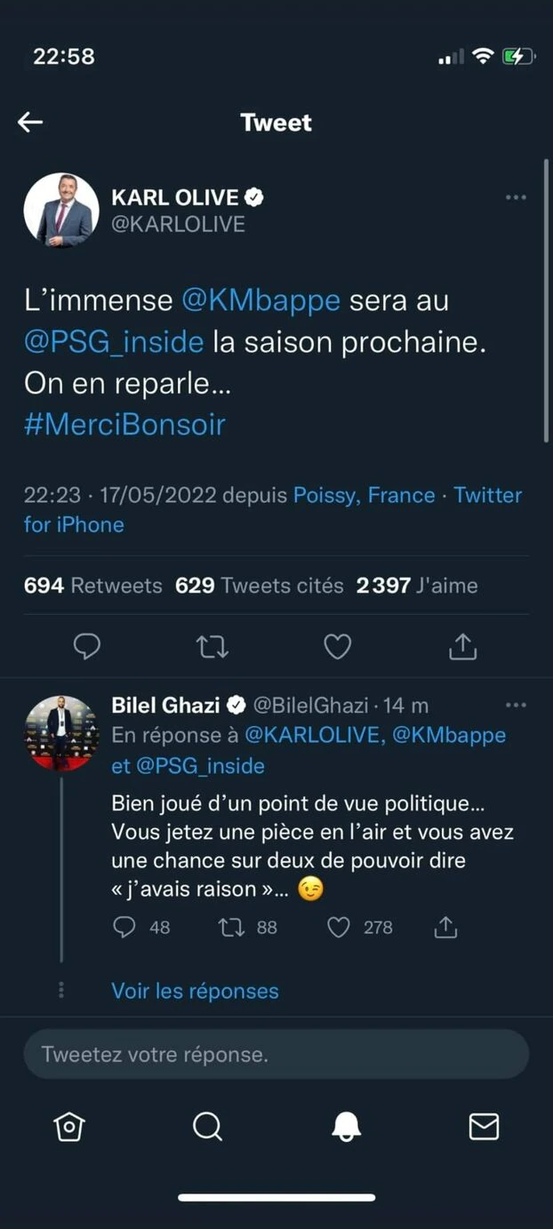El tuit de Carl Olive sobre Kylian Mbappé, que ha sido borrado.  Dr